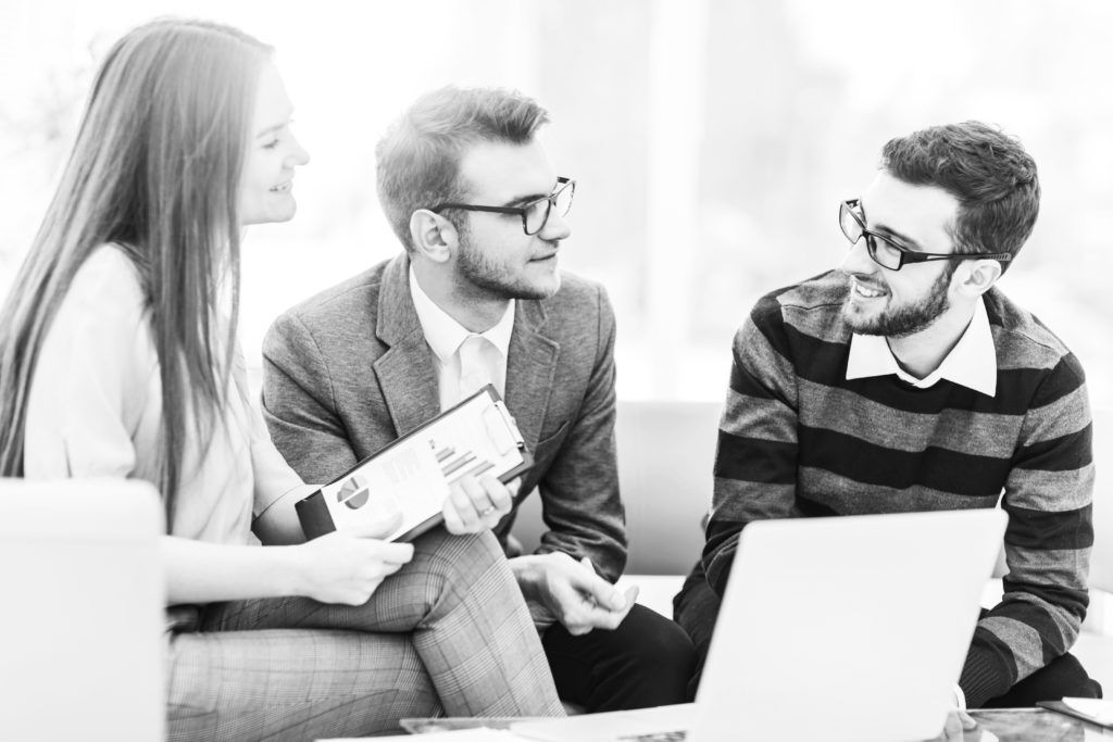 professional consultants in group working in office