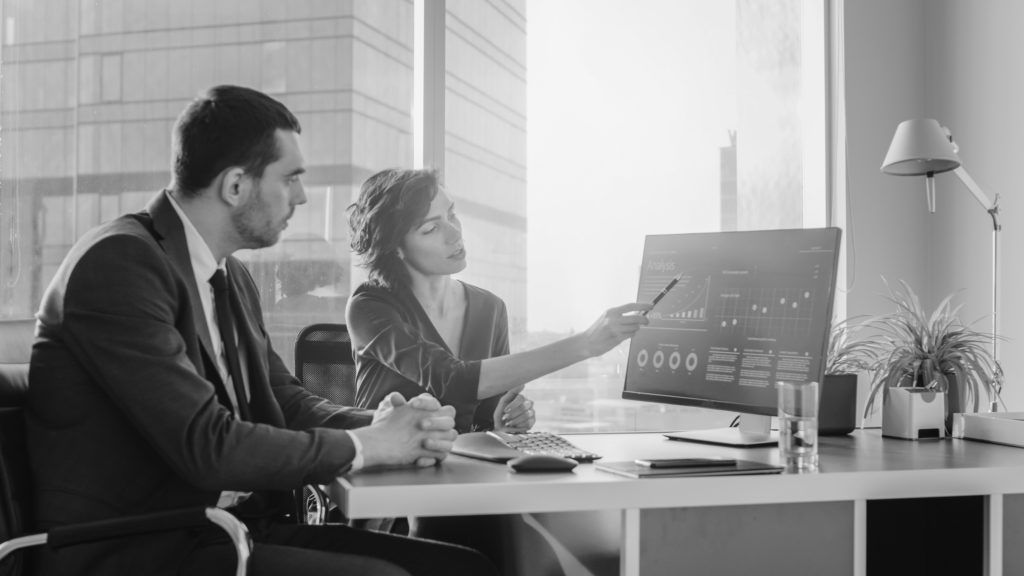 consultant making presentation on computer