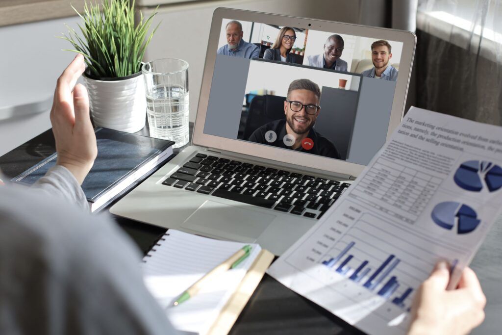 businesspeople on a conference call